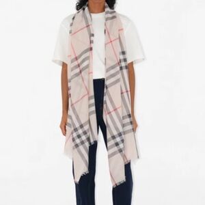 Authentic Burberry Check Wool Silk Scarf.
